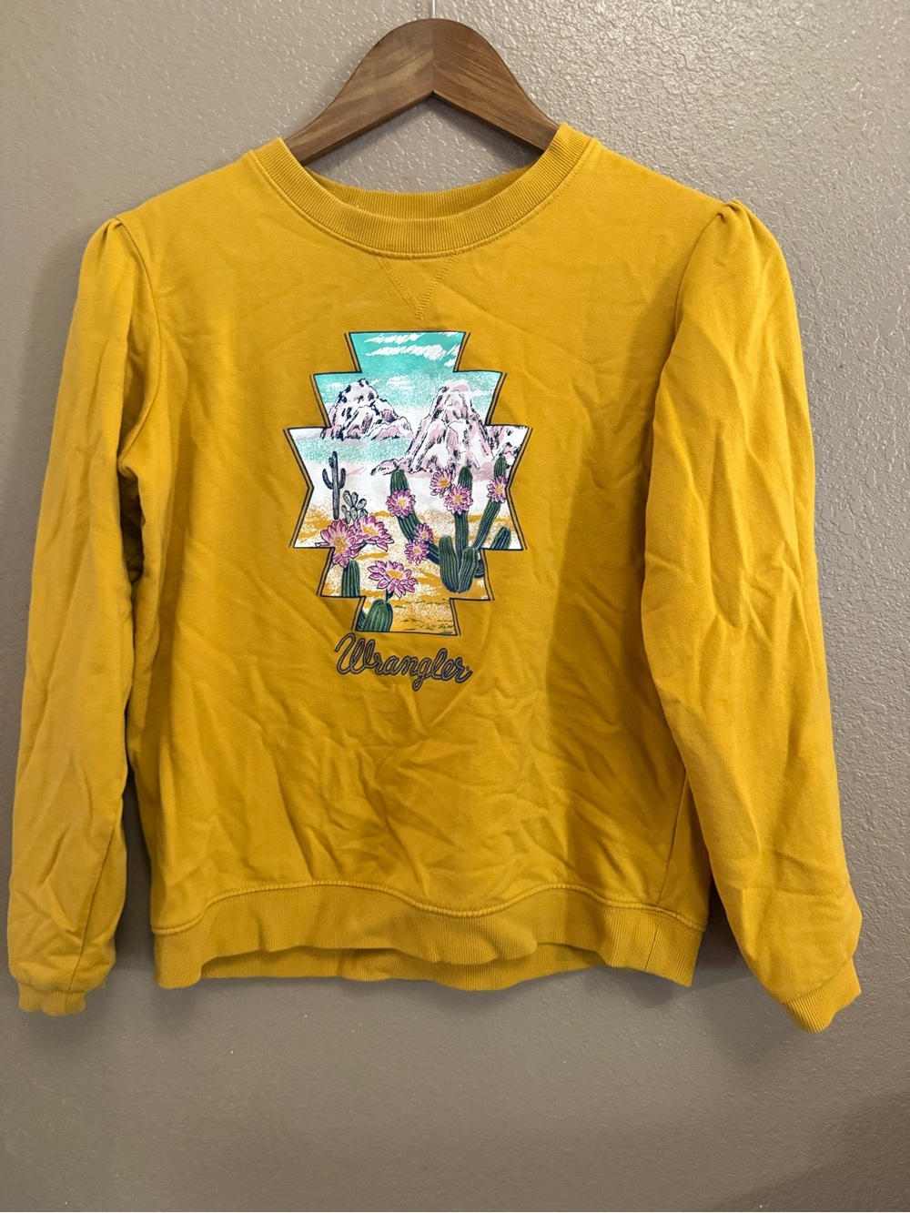 Wrangler Mustard Yellow Southwestern Graphic Crewneck Sweater